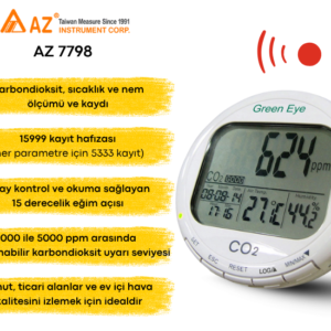 AZ 7798 Karbondioksit, Sıcaklık ve Nem Kayıt Cihazı