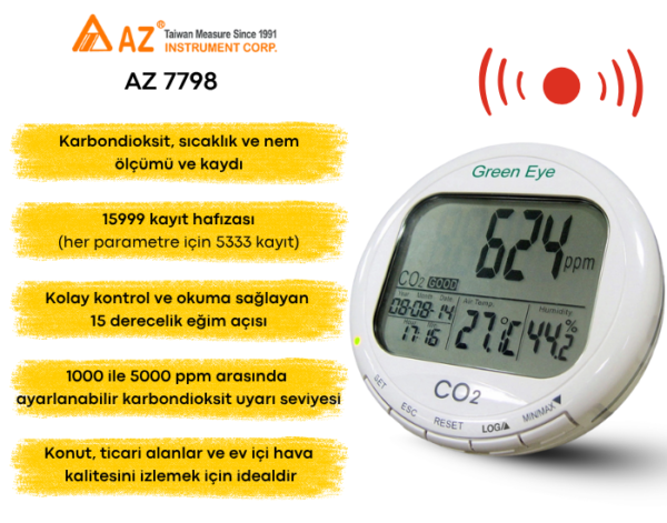 AZ 7798 Karbondioksit, Sıcaklık ve Nem Kayıt Cihazı
