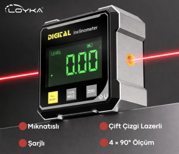 Loyka 5521 Dijital Eğim Ölçer Mıknatıslı Çift Çizgi Lazerli