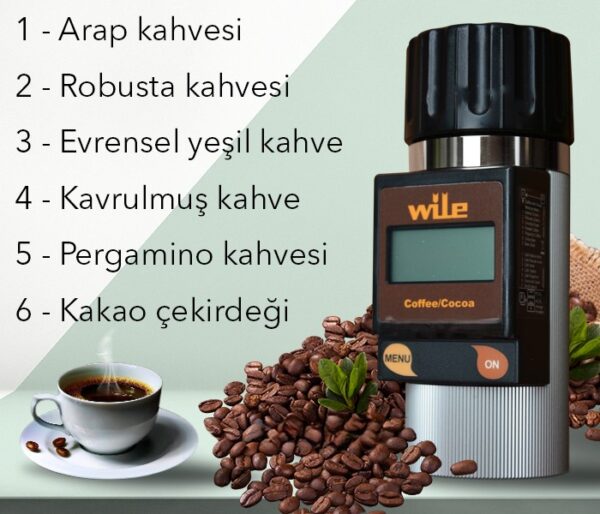 wile-kahve-kakao-nem-olcer-6-olcum-modu Wile Kahve ve Kakao Nem Ölçer 6 ölçüm modu: Arap, Robusta, yeşil, kavrulmuş, pergamino kahve ve kakao